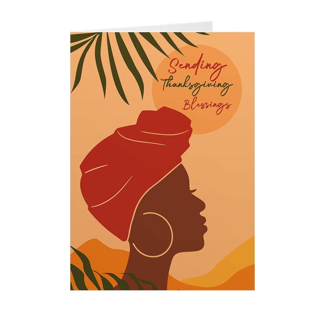 Sending Thanksgiving Blessings - African American Woman - Black Card Shop