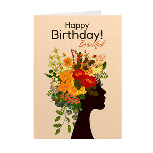 Flowers In Her Hair - Silhouette Woman- African American Birthday Card Shop
