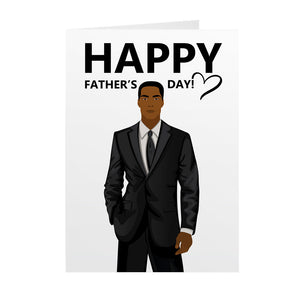 Heart Black Dad in Suit - African American Happy Father's Day Card
