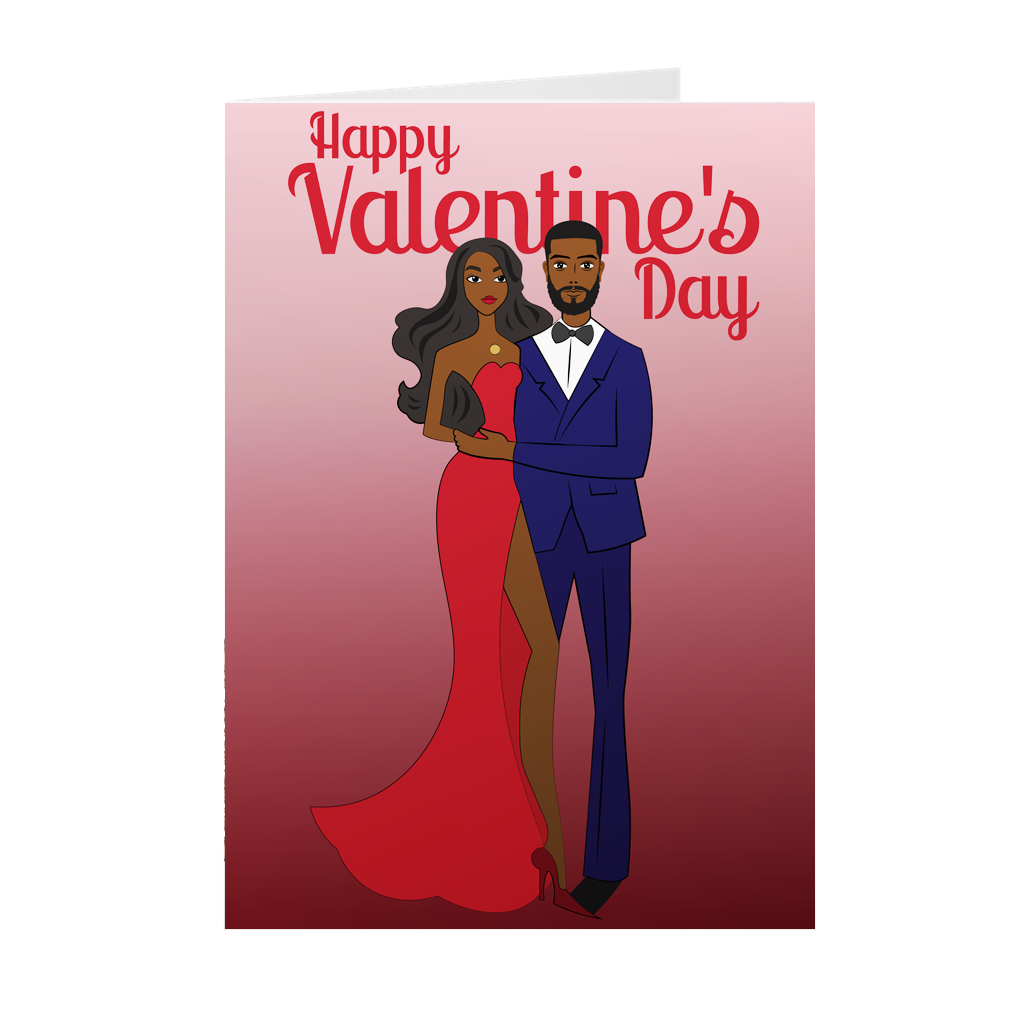 Dress & Suit - African American Couple - Black Valentine's Day Card Front 