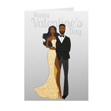 Load image into Gallery viewer, Gold Dress &amp; Black Suit - African American Couple - Black Valentine&#39;s Day Card