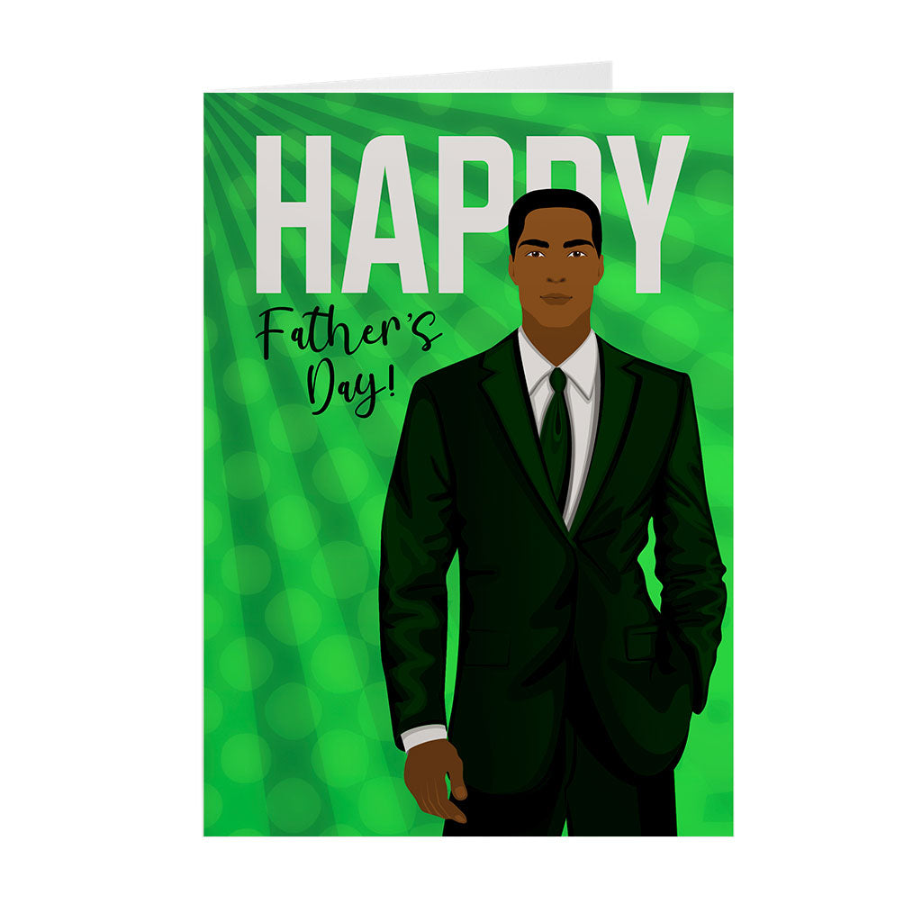 Dark Green Suit & Tie - Black Dad - African American Father's Day Card