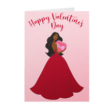 Load image into Gallery viewer, Heart &amp; Red Gown - African American Girl - Valentine&#39;s Day Cards