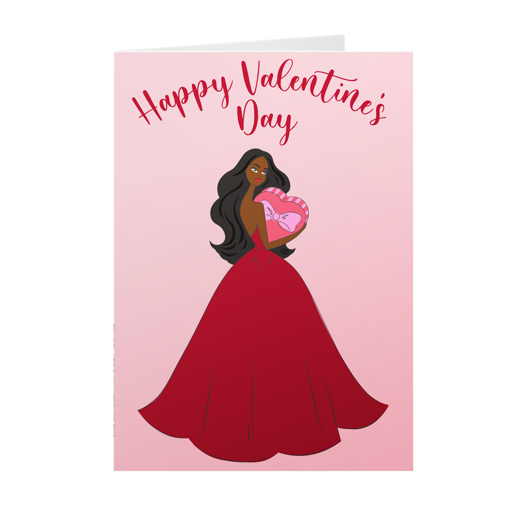 Heart & Red Gown - African American Girl - Valentine's Day Cards
