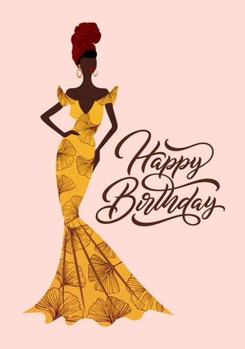 Pink - Black Woman In Gown - African American Birthday Cards Front