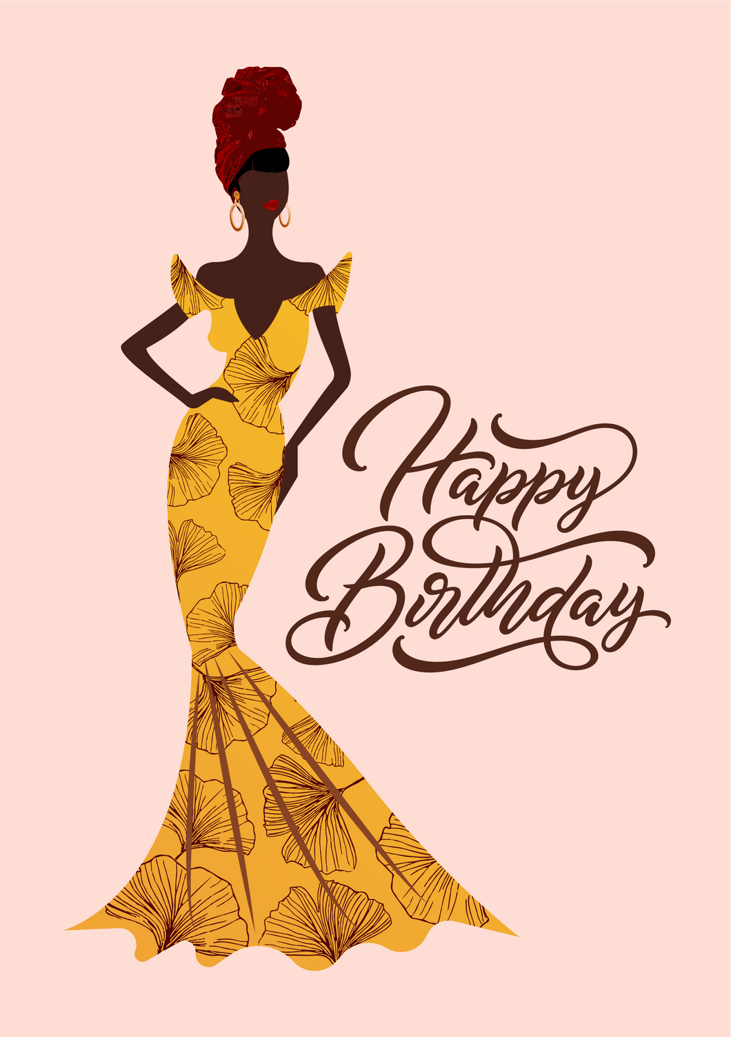 Pink - Black Woman In Gown - African American Birthday Cards