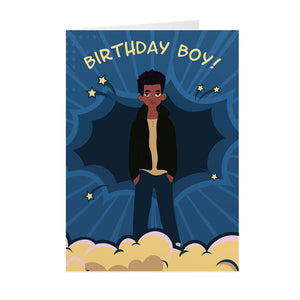 Boom - African American Birthday Boy - Black Greeting Cards