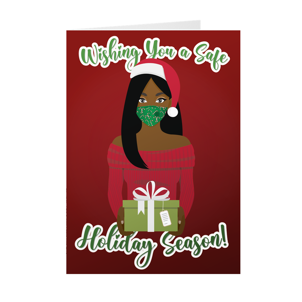 Green Face Mask - Safe Holiday - Black Christmas Cards