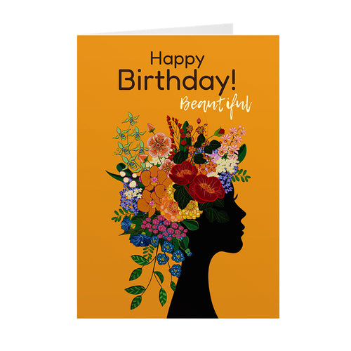 Flowers In Her Hair - Woman Silhouette - African American Birthday Card Shop