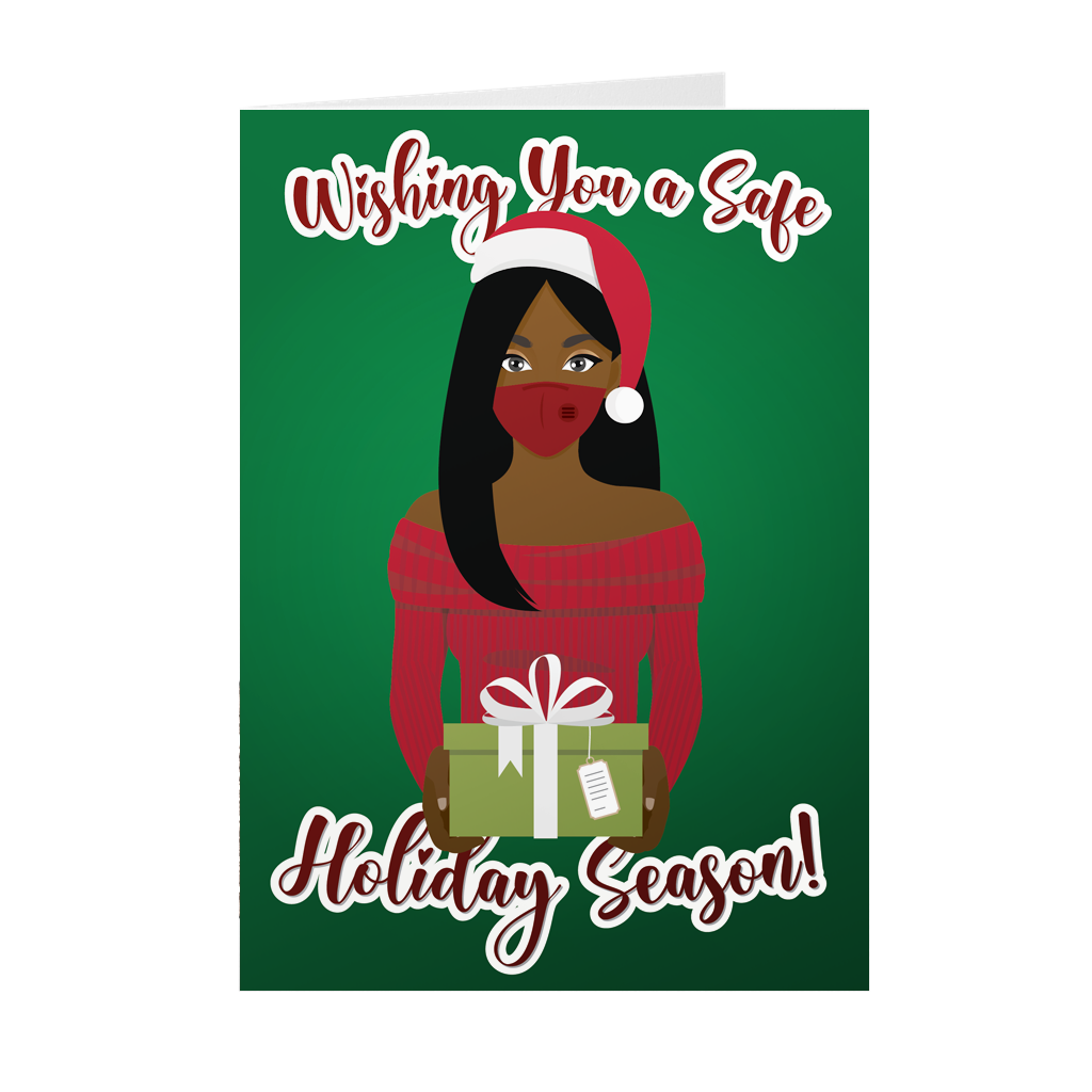 Red Face Mask - Safe Holiday - Black Christmas Cards