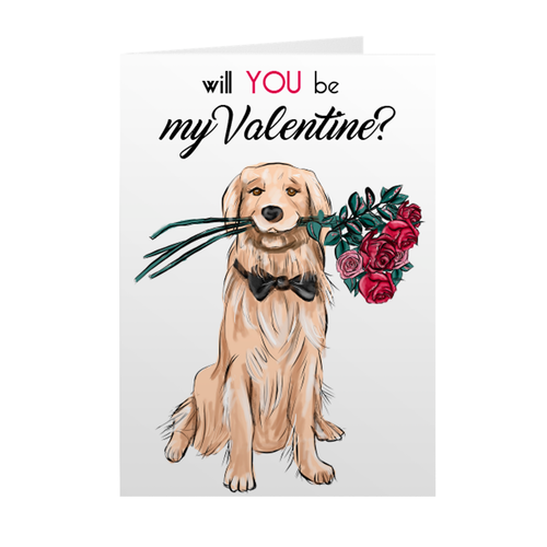 Dog & Roses - Be My Valentine's Greeting Card