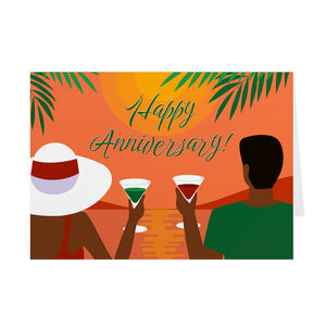 African American Couple - Sunset Love - Black Stationery Anniversary Cards