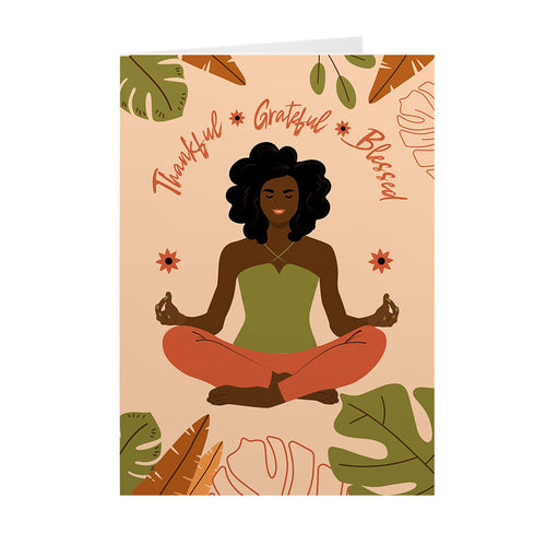 Yoga Thankful Grateful Blessed - African American Woman - Black Card Shop