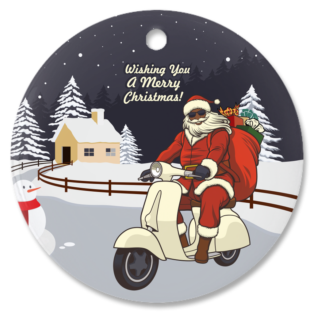 Driving Happy Black Santa Porcelain Ornaments