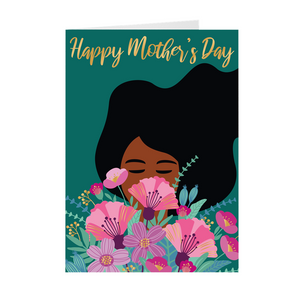 Flower Green Gold Elegance - Afro Woman - African American Mother's Day Cards