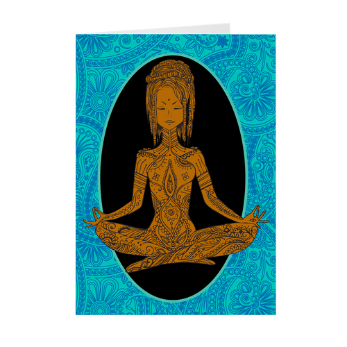 Calm - African-American Woman Meditating - Yoga - Blank Greeting Card
