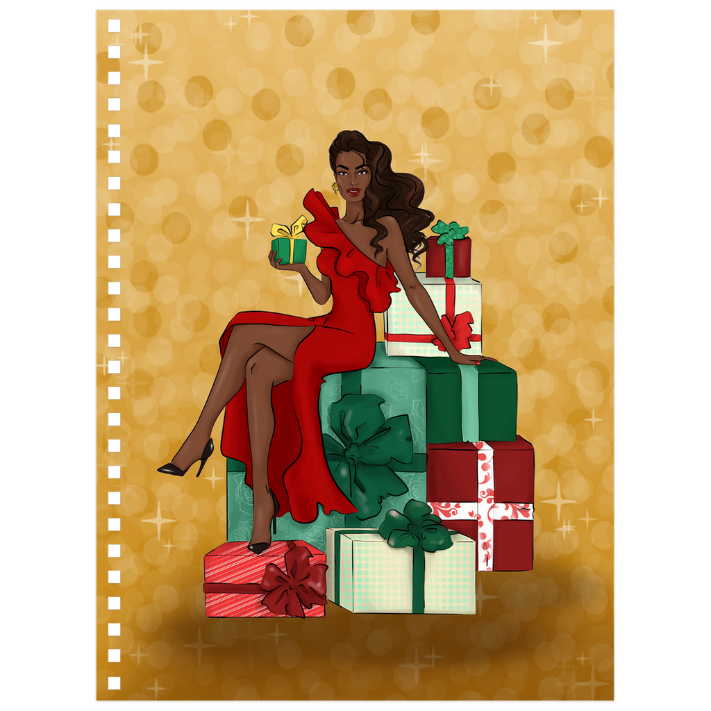 Gold - All Wrapped Up In The Holidays Gifts - African American Woman Holiday Spiral Notebook