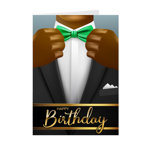 Suit & Green Bow Tie TL – African American Man – Birthday Card