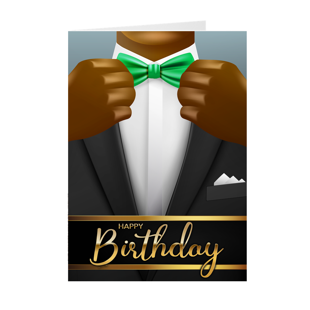 Suit & Green Bow Tie TL – African American Man – Birthday Card