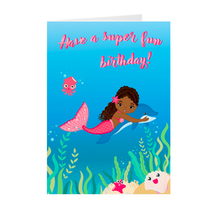 Under the Sea - Black Mermaid - African American Kids Birthday Card