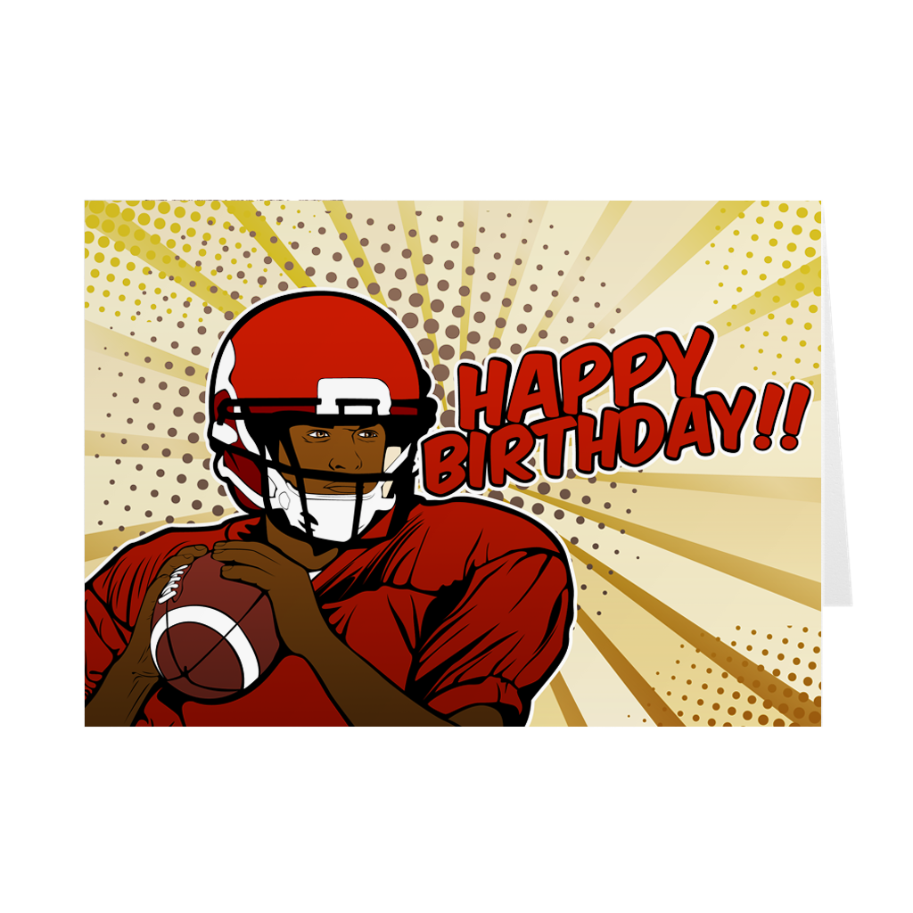 Gold & Red - African American Football Player - Birthday Card