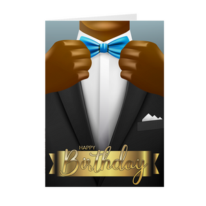 Suit & Blue Bow Tie GB – African American Man – Birthday Card