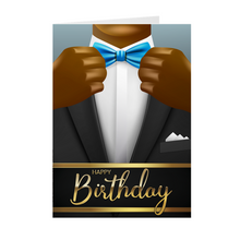 Load image into Gallery viewer, Suit &amp; Blue Bow Tie TL – African American Man – Birthday Card Front 