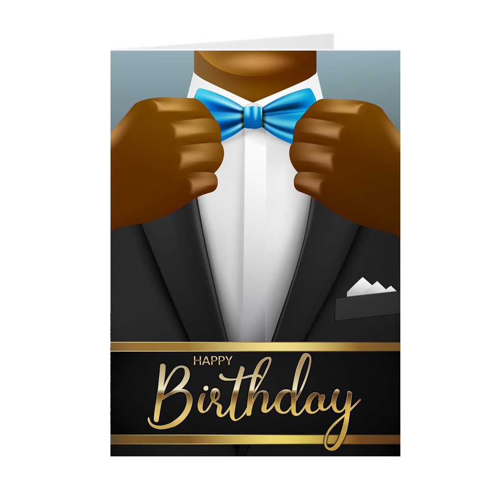 Suit & Blue Bow Tie TL – African American Man – Birthday Card