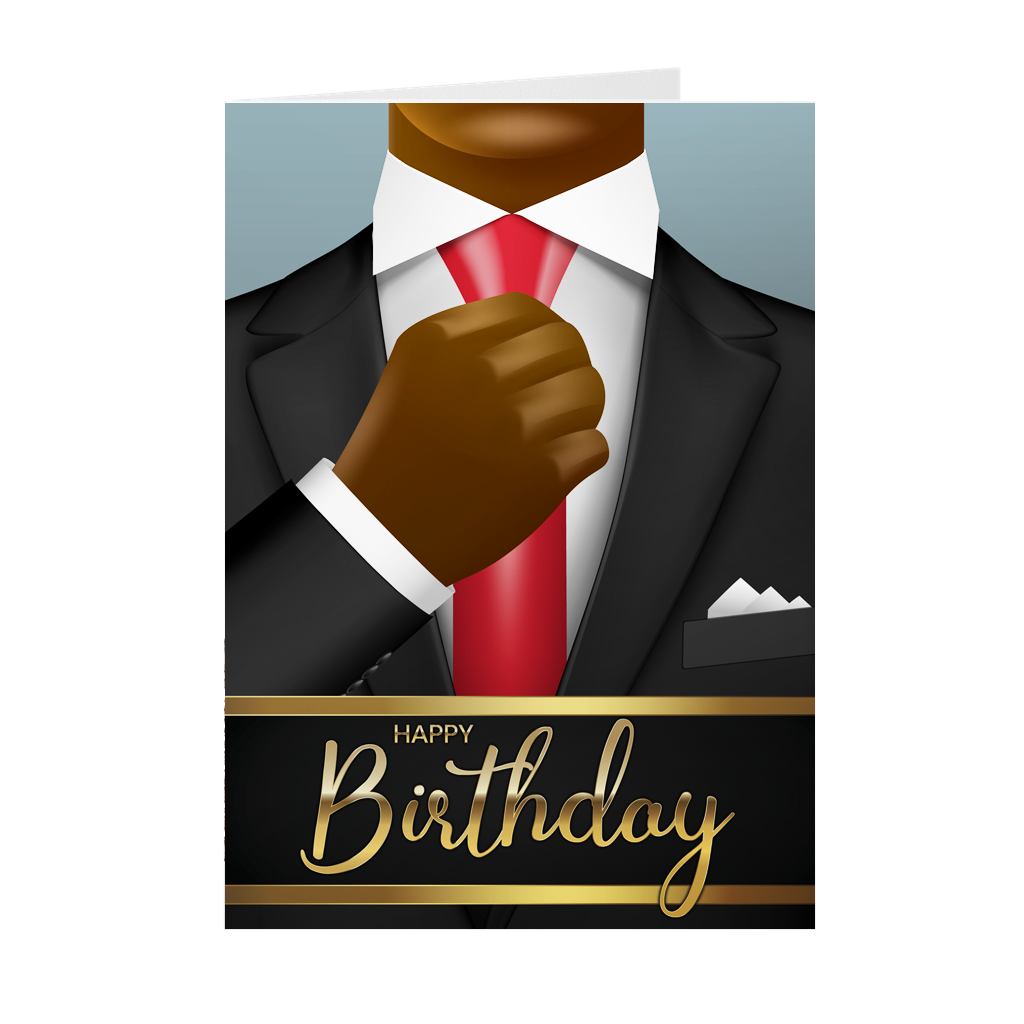 Suit & Red Tie TL – African American Man – Birthday Card – Black