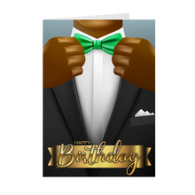 Load image into Gallery viewer, Suit &amp; Green Bow Tie GB – African American Man – Birthday Card