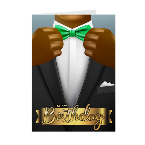 Suit & Green Bow Tie GB – African American Man – Birthday Card