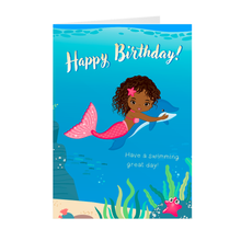 Load image into Gallery viewer, Swimming Birthday - Black Mermaid - African American Kids Birthday Card
