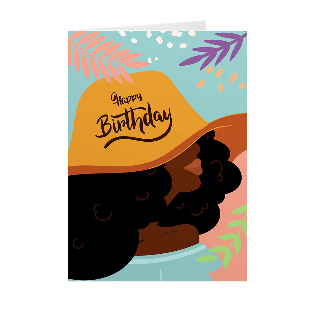 Curly Hair Hat Birthday Girl- Black Woman - African American Birthday Cards