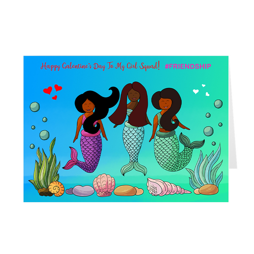 Black Mermaid Squad - Friendship - Black Stationery Galentine's Day Cards