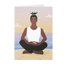 Load image into Gallery viewer, Sunset Beach Manifesting - African American Man Yoga - Inspirational Greeting Cards