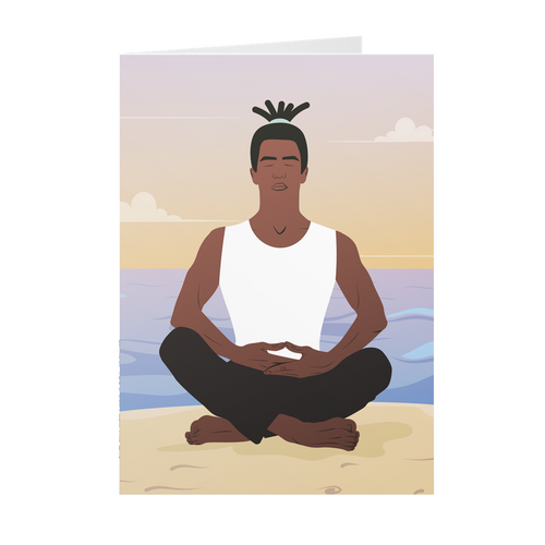 Sunset Beach Manifesting - African American Man Yoga - Inspirational Greeting Cards