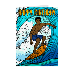African American Surfer Boy - Black Stationery Birthday Cards