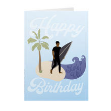 Load image into Gallery viewer, African American Surfer Boy - Surf&#39;s Up - Black Stationery Birthday Cards
