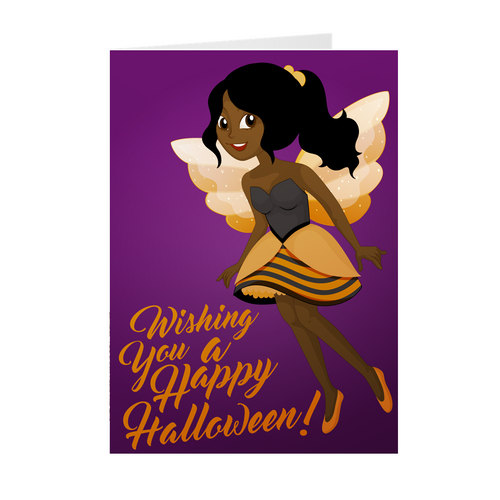 Butterfly Fairy Bee Costume - African American Girl - Black Halloween Card Shop