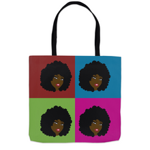 Load image into Gallery viewer, Afro - Multi-Color - Black Stationery Pop Art Tote Bag (18x18)
