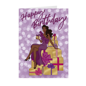 Purple & Gold - Woman & Gifts - African American Birthday Card Black Stationery Purple & Gold - Woman & Gifts - African American Birthday Card Black Stationery