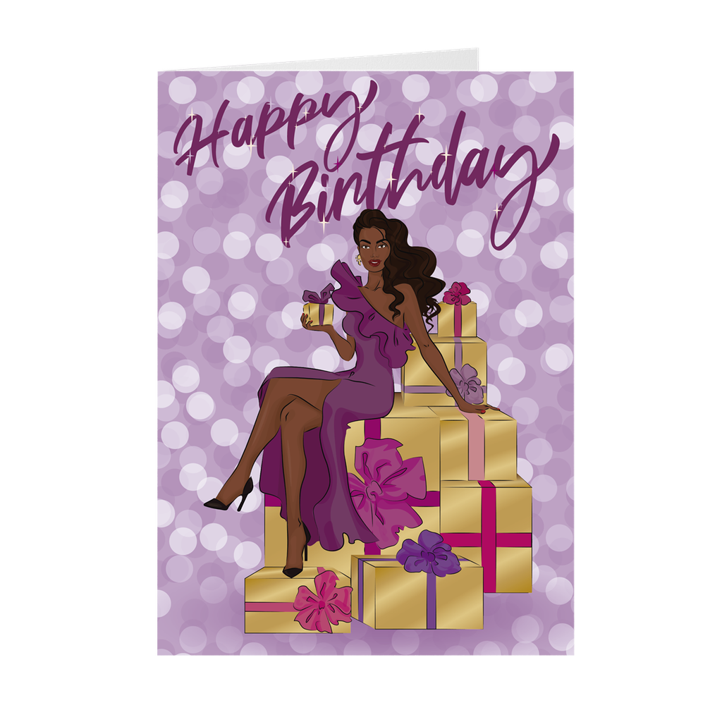 Purple & Gold - Woman & Gifts - African American Birthday Card