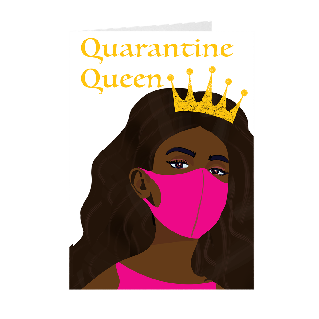 African American Girl Face Mask & Crown- Quarantine Queen Greeting Card