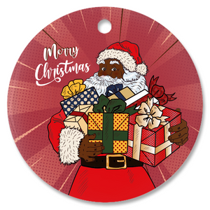Red - Handful of Gifts - Black Santa Porcelain Ornaments