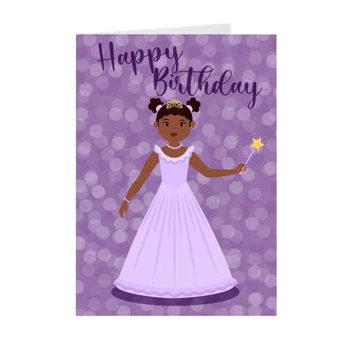 Purple Dress - Little Princess - African American Birthday Cards