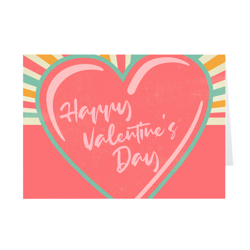 Pink Heart Rays - Happy Valentine's Day Greeting Card