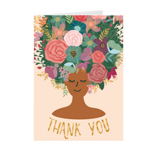 Load image into Gallery viewer, Tan - Floral African American Girl Thank You Cards