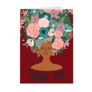 Red - Floral African American Girl Thank You Cards