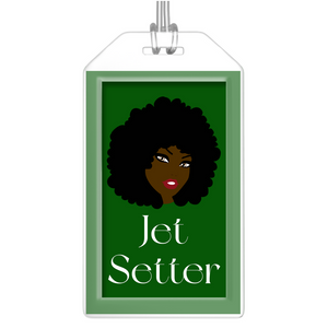 Jet Setter - African American Traveler - 2 Green Black Stationery Luggage Tags