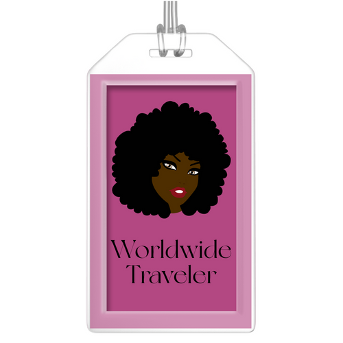 Worldwide - African American Traveler - 2 Pink Black Stationery Luggage Tags